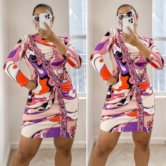 Emilio Pucci Dresses & Skirts - EMILIO PUCCI Pink Abstract Print Long Sleeve Knee Length Jersey Dress Size 10